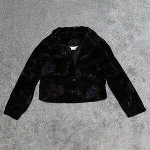 Karman Embellished Jacket Women's Size 13 Black Beaded Long Sleeve Lined Vintage